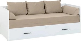 Pat TETRIX 80/160x200, alb/bej, PAL/stofa, cu saltea extensibila si sp