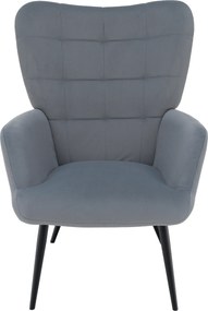 Fotoliu cu suport pentru picioare, ţesătură Velvet gri/negru, HABEN