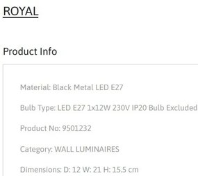 Aplica de perete design decorativ ROYAL negru