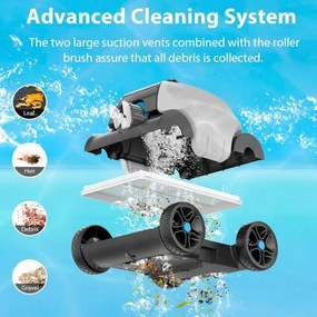 Robot curatare piscine fara fir Wybot Typhor 2 (Osprey 300 Pro), 50W, Li-Ion 6600 mAh, Pana la 120 m², Autonomie 120 min, Auto-parcare, Auto-revers, Alb