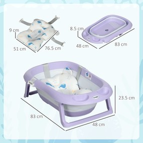 ZONEKIZ Cadita Pliabila pentru Copii 0-6 Ani cu Perna si Organizatoare, 83x48x23.5cm, Violet/Alb | Aosom Romania