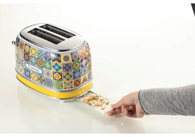 Prajitor de paine Ariete Positano 0155/0P, 810W, 2 felii, 3 functii, 6 trepte, Tava firimituri detasabila, Alb/Galben