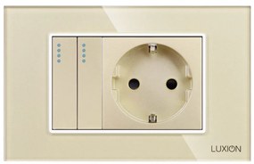 Intrerupator Dublu Cap Scara + Priza cu Rama din Sticla LUXION, Standard Italian, 3M