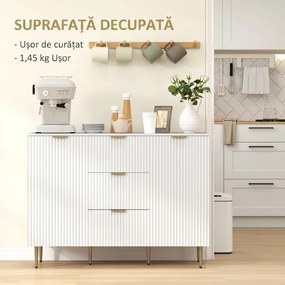 HOMCOM Dulap de Depozitare pentru Bucatarie cu 3 Sertare, Rafturi Reglabile și Picioare Metalice, 120x40x89,5 cm, Alb | Aosom Romania