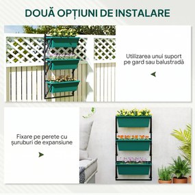 Outsunny Jardinieră Verticală pentru Exterior cu 3 Niveluri și Ghivece cu Orificii de Drenaj, 56x42x100 cm, Verde | Aosom Romania