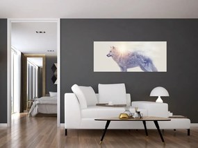 Tablou - Lupul arctic oglindit în peisaj sălbatic (120x50 cm)