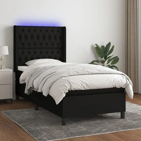 3138511 vidaXL Pat cu arcuri, saltea și LED, negru, 80x200 cm, textil