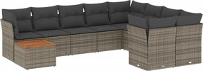vidaXL Set mobilier de grădină cu perne, 10 piese, gri, poliratan