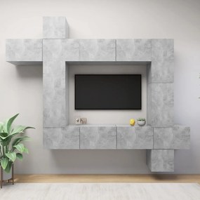 Set dulapuri TV, 9 piese, gri beton, PAL Gri beton, 100 x 30 x 30 cm, 1
