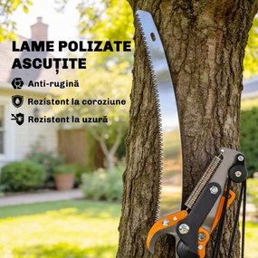 Outsunny Ferăstrău Manual 2-în-1 cu Tijă Telescopică din Aluminiu de 2-3 m, Ferăstrău de Tăiere și Foarfece cu Blocare de Siguranță | Aosom Romania
