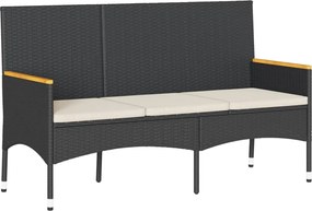 vidaXL Bancă de grădină cu 3 locuri, cu perne, negru, poliratan