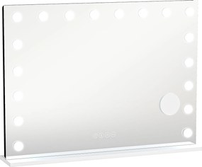HOMCOM Oglindă Hollywood pentru machiaj cu 18 lămpi LED reglabile, 3 culori, lumină RGB, difuzor Bluetooth, mărire 10x Alb | Aosom Romania