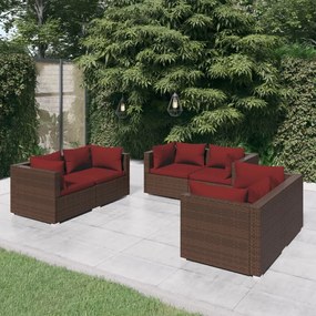 3102299 vidaXL Set mobilier de grădină cu perne, 6 piese, maro, poliratan