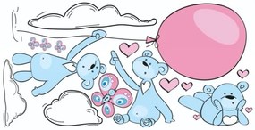 Autocolant jucăuș de perete albastru-roz Mice In Love 60 x 120 cm