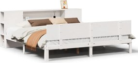 vidaXL Pat cu bibliotecă fără saltea, alb, 200x200 cm, lemn masiv pin