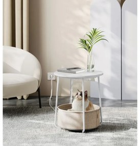 Masă laterală NOIRA, bej/alb, cu prize și porturi USB încorporate