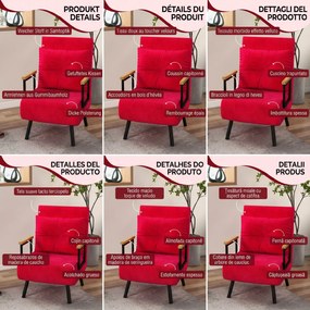 HOMCOM Canapea Extensibilă cu Spătar Reglabil pe 5 Nivele, Canapea Pat Individuală Pliabilă cu Perne, 63x73x81 cm, Roșu | Aosom Romania