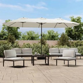 vidaXL Umbrelă de grădină cu două capete/LED, alb nisipiu, 449x265 cm