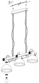 Eglo 43992 - Candelabru suspendat pe lanț LUBENHAM 3xE27/28W/230V