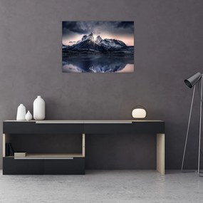 Tablou pe sticlă lacul cu munte (70x50 cm)