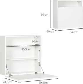 HOMCOM Birou suspendat birou de perete cu tavă pliabilă și 3 compartimente - 64 x 20 x 60 cm - alb | Aosom Romania