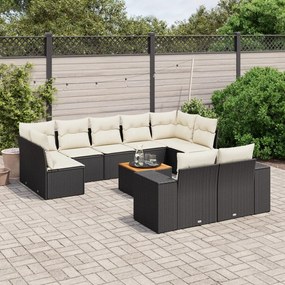 vidaXL Set canapele de grădină cu perne, 10 piese, negru, poliratan