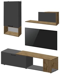 Set mobilier living Poelfy, Pako World, Gri inchis-Stejar, 170x37x42 cm