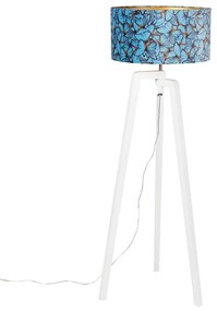 Lampă de podea cu trepied din lemn cu abajur din catifea cu fluturi 50 cm - Puros