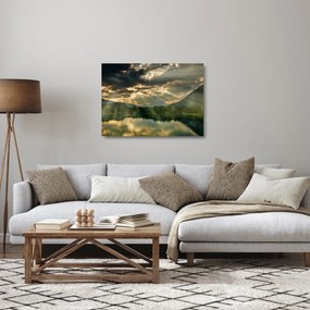 Tablou pe sticlă cu lac și soarele translucid (70x50 cm)