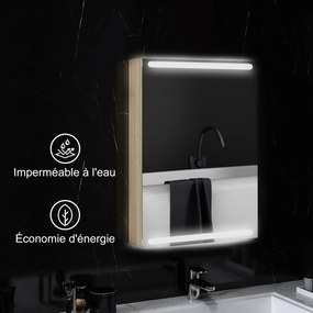 HOMCOM Dulap cu oglindă pentru baie cu lumini LED și rafturi din sticlă reglabile, montat pe perete 50x12,5x70cm, lemn natural | Aosom Romania
