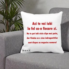 Cadou pentru Iubita - Perna Personalizata Azi Te Voi Iubi, 40x40 cm, Alba Mata, Husa Detasabila, Perna Inclusa, BEKZ®