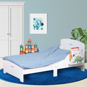 Pat Copii Suporto cu Protectie Laterala si Raft Depozitare Carti si Jucarii, Model Dinozaur, Patut pentru Baieti si Fetite Varsta de 3 - 8 Ani, SPTPA