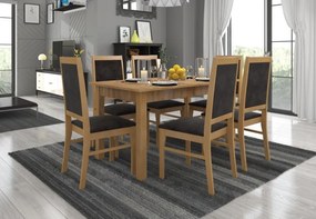 Set de masa extensibila si 6 scaune tapitate, RODOS 25, ADRK Furniture (Culoare: Negru)