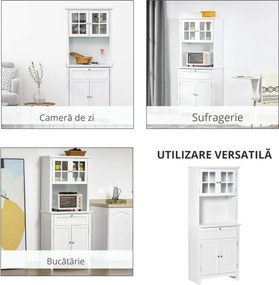 HOMCOM Dulap pentru bucatarie si sufragerie cu 2 compartimente, rafturi reglabile si masa, MDF, 68,6x40x164 cm, alb | Aosom Romania