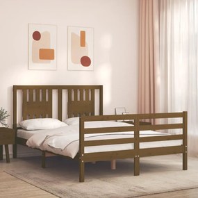 3194574 vidaXL Cadru de pat cu tăblie, maro miere, 140x200 cm, lemn masiv