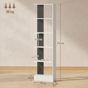 HOMCOM Raft Îngust cu 5 Etajere, Raft Economisitor de Spațiu Modern din Lemn, Bibliotecă pentru Baie, Living, Dormitor, Birou, 45x21x170 cm, Alb și Negru | Aosom Romania