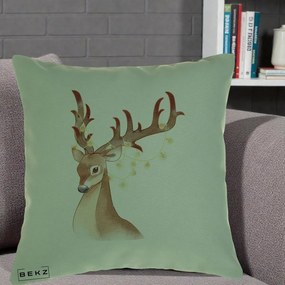 Perna Decorativa Ren cu Luminite de Craciun, 40x40 cm, Verde, Husa Detasabila, Perna Inclusa, BEKZ®