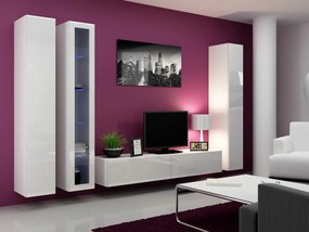 Mobilă pentru sufragerie Charlotte A101Alb lucios, Alb, Cu comodă tv, Cu componente suplimentare, Părți separate, Sticlă călită, MDF, PAL laminat, 40cm, 118 kg