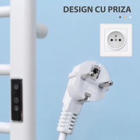 HOMCOM Incalzitor electric pentru prosoape , cu 8 bare cu temporizator incorporat si indicatoare LED, otel carbon, alb