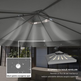 Outsunny Husă de schimb pentru pavilion 3 x 3 m, prelată de schimb pentru pavilion cu orificii de scurgere a apei, UPF30+, protecție solară, gri închis | Aosom Romania