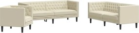 vidaXL Set canapele Chesterfield cu 3 locuri, crem, piele eco.