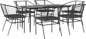 vidaXL Set de sufragerie de grădină 7 piese neagră sticlă polirattan