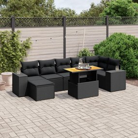 3275932 vidaXL Set mobilier de grădină cu perne, 8 piese, negru, poliratan