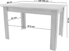 Masa extensibila de dining MADO 120/160x80 cm, negru/craft stejar