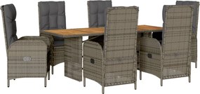 vidaXL Set mobilier de grădină cu perne, 7 piese, gri, poliratan