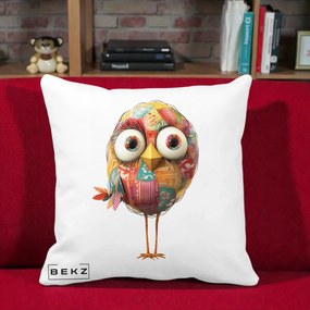 Perna Decorativa Pasare Patchwork cu Gene Lungi, 40x40 cm, Alba Mata, Husa Detasabila, Perna Inclusa, BEKZ®