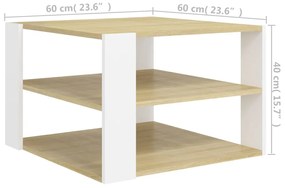 Masuta de cafea, stejar Sonoma si alb, 60x60x40 cm, PAL 1, sonoma oak and white