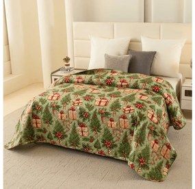 Cuvertura de pat cu model CADOURI DE CRACIUN, verde Dimensiune: 220 x 240 cm