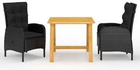 vidaXL Set mobilier de grădină, 3 piese, negru