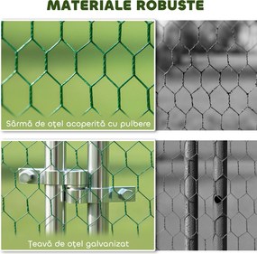 PawHut Țarc pentru Găini de Exterior, 4x3x2m 12㎡ Adăpost pentru Găini din Oțel Galvanizat cu Acoperiș Impermeabil Anti-UV și Închidere Dublă, Coteț pentru Păsări, Animale Mici, Iepuri și Rațe | Aosom Romania